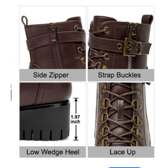 Womens Size 11 Fashion Wedge Chunky Ankle Boots Lace Up Zippers Strap Buckles - Picture 2 of 16